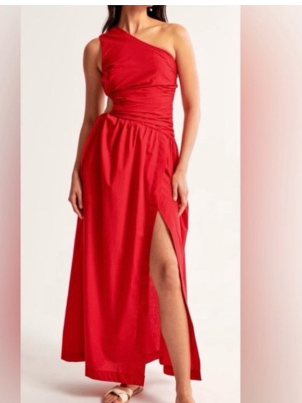 NEW Abercrombie & Fitch One-Shoulder Red Maxi Dress with Side Slit